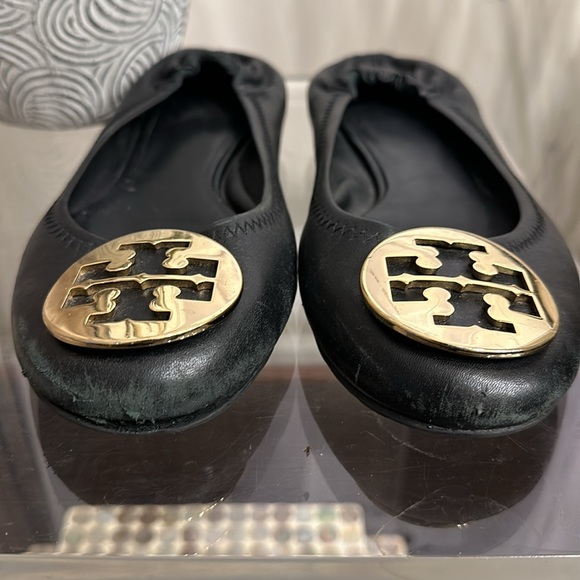 Tory Burch Minnie Travel Perfect Black & Gold Ballet Flats - Picture 3 of 16